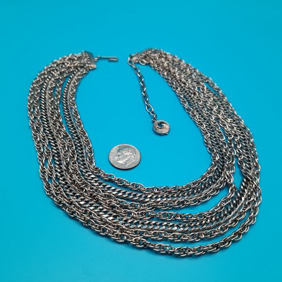 Vintage Lisner Silver Tone Chain Necklace, 7 Strands, Vintage Jewelry - Picture 10 of 10
